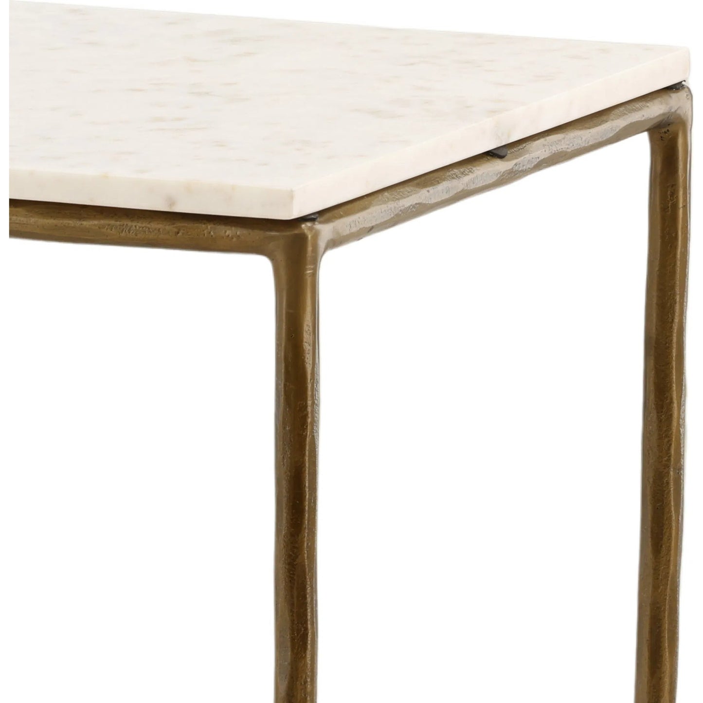 004 SI-2440488 | Closeup | Erik Console Table by Arch & Plane in white marble, antique brass finish. Made from marble top with forged iron base in a modern style.