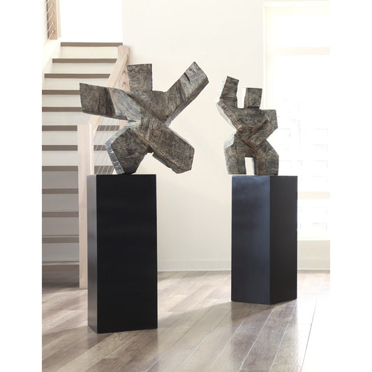 Tai Chi Arm Up Sculpture on Pedestal by Phillips Collection in gray stone, black and gray stone. Made from wood in a eclectic & global style.