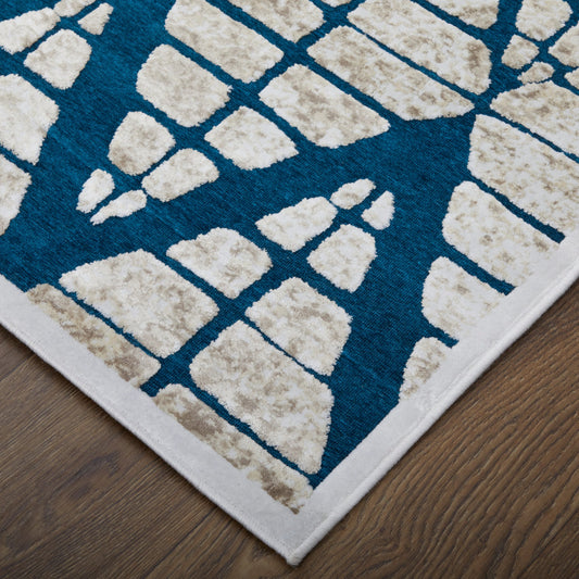 Saphir Mira Transitional Geometric Rug - 3504F by Feizy in blue, green, white. Made from viscose, polyester in a unique style.
