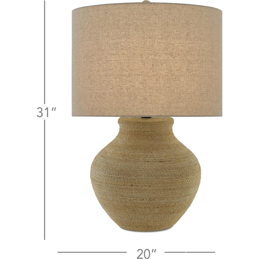 Hensen Table Lamp by Currey and Company in natural, satin black. Made from abaca rope, wood, wrought iron in a eclectic & global style.