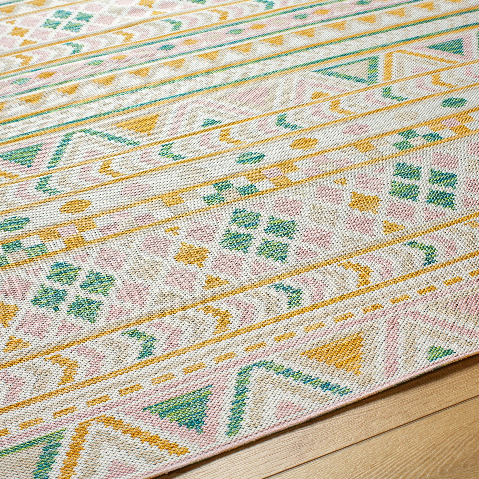 Barbados Rug - 492245 by Livabliss in off-white, mustard, light brown, rust, pale blue. Made from face: 100% polypropylene, warp: 100% polypropylene in a unique style.