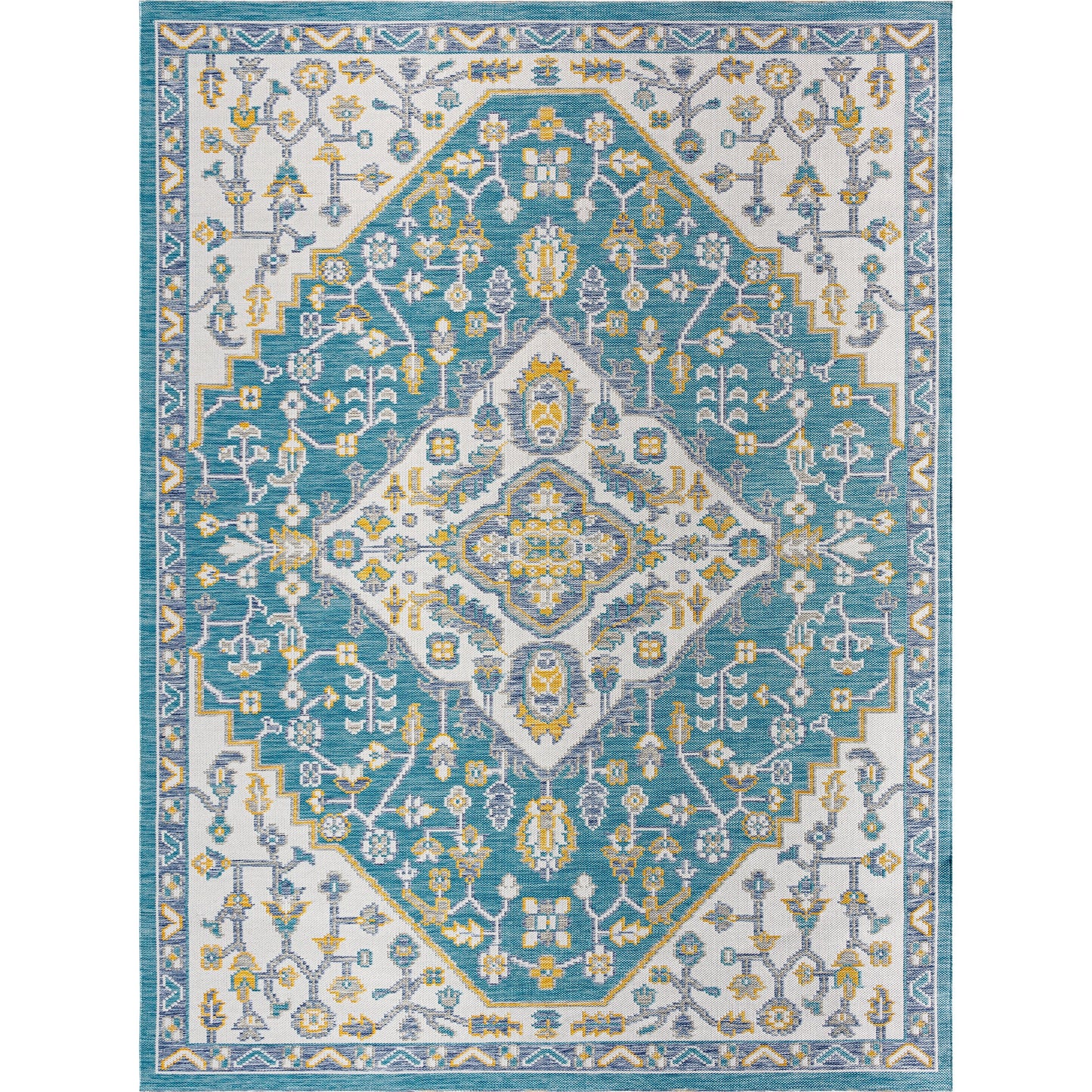 001 SI-2052568,SI-2052569,SI-2052570 | Primary Silo | Barbados Rug - 492257 by Livabliss in teal, off-white, dark blue, light gray, mustard. Made from face: 100% polypropylene, warp: 100% polypropylene in a unique style.