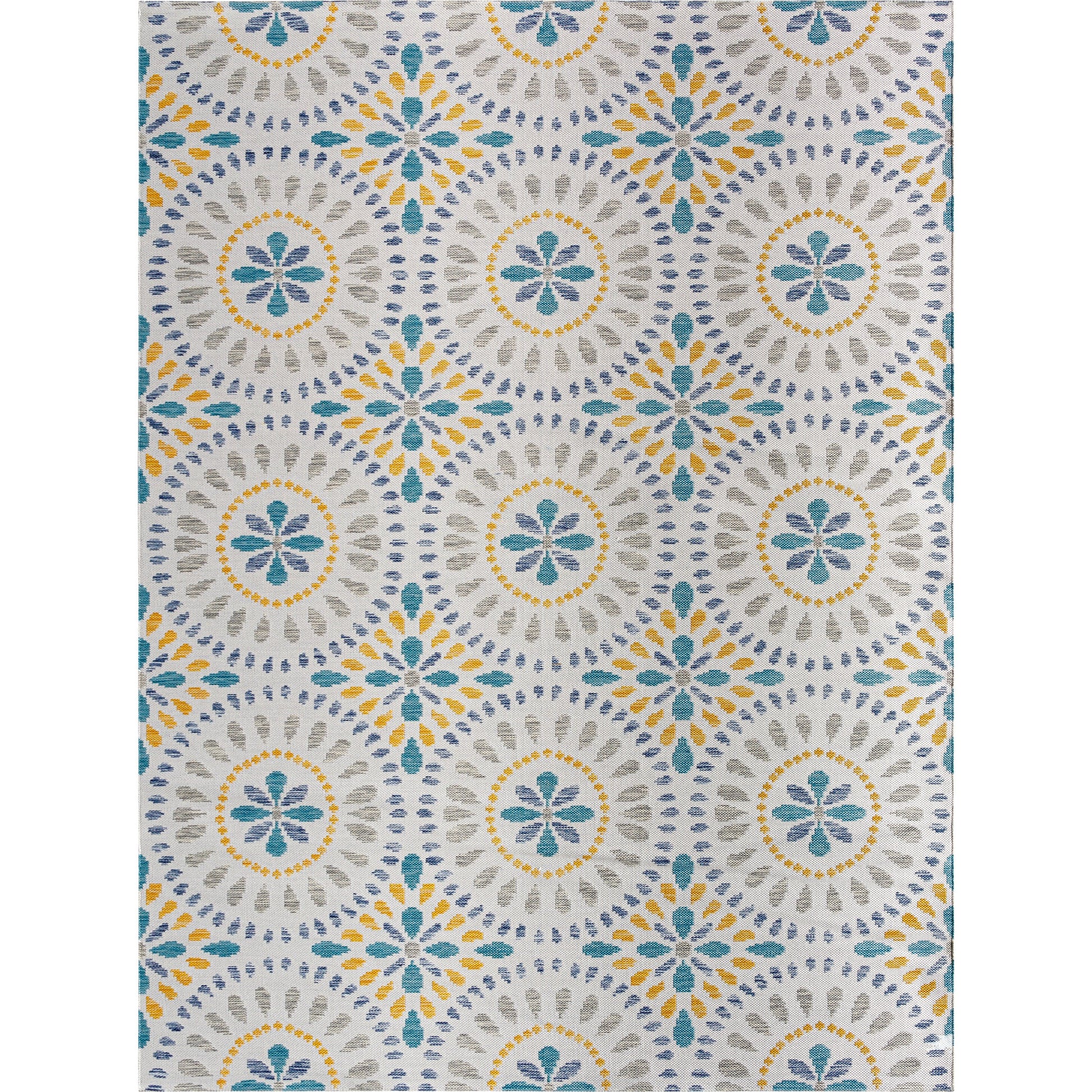 Barbados Rug - 492281 by Livabliss in off-white, dark blue, light gray, teal, mustard. Made from face: 100% polypropylene, warp: 100% polypropylene in a unique style.