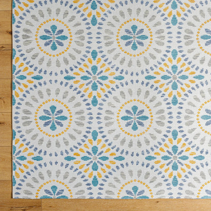 Barbados Rug - 492281 by Livabliss in off-white, dark blue, light gray, teal, mustard. Made from face: 100% polypropylene, warp: 100% polypropylene in a unique style.