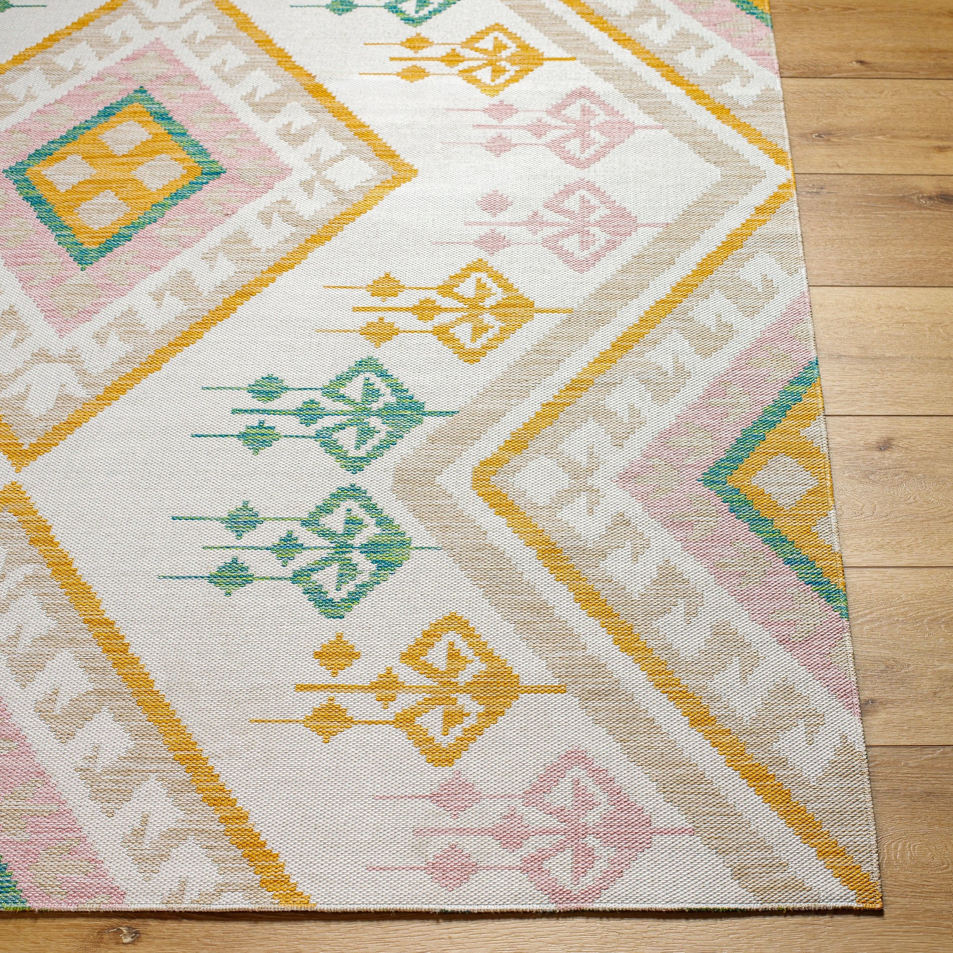 Barbados Rug - 492287 by Livabliss in off-white, light brown, rust, pale blue, mustard. Made from face: 100% polypropylene, warp: 100% polypropylene in a unique style.