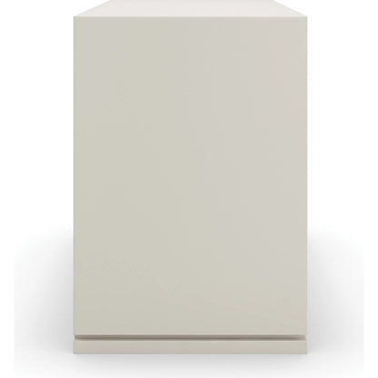Silver Lining Nightstand by Caracole in silver and almond milk, brushed stainless. Made from poplar in a transitional style.