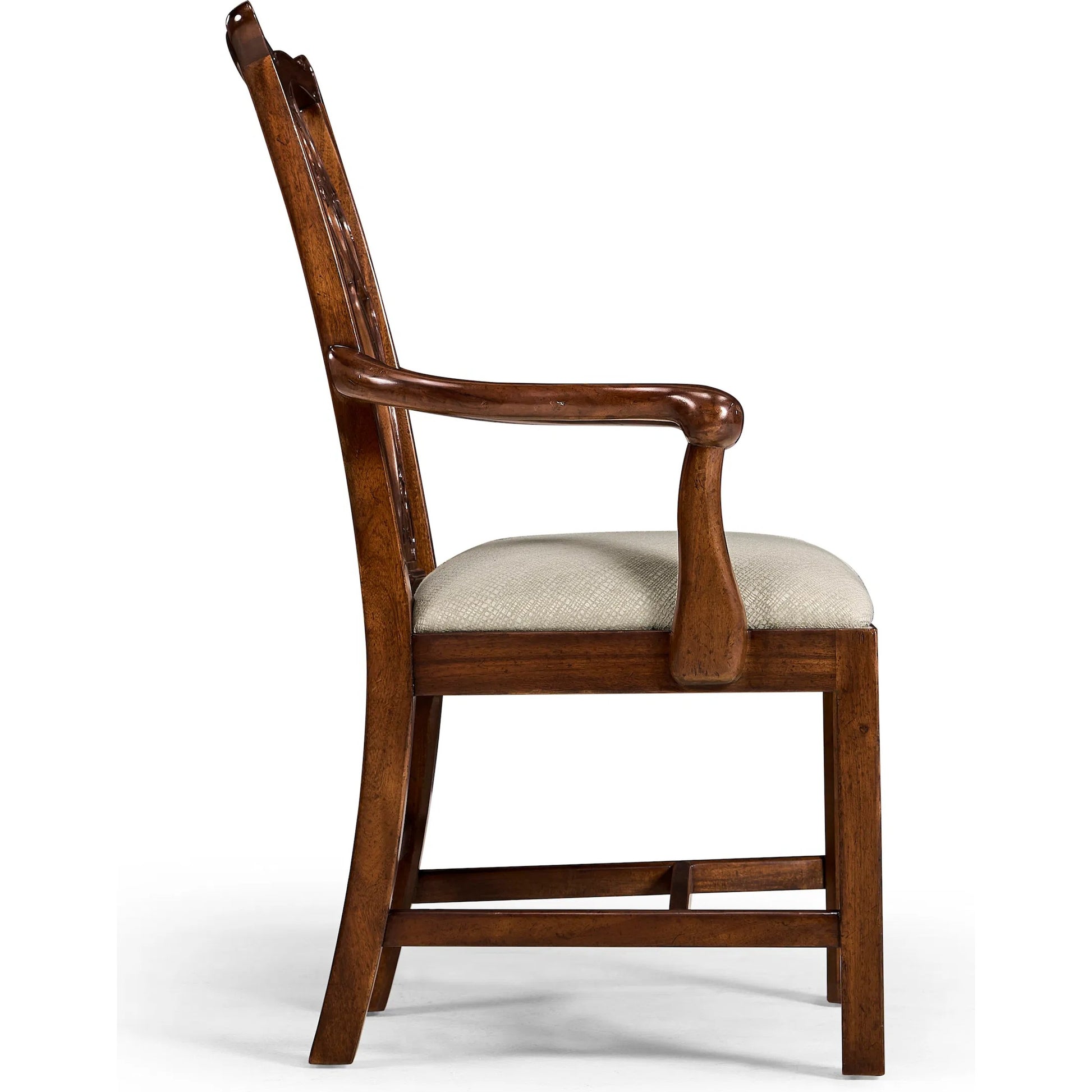 Buckingham Chippendale Antique Mahogany Arm Chair by Jonathan Charles in skipper and medium antique mahogany. Made from acacia, fabric in a traditional style.