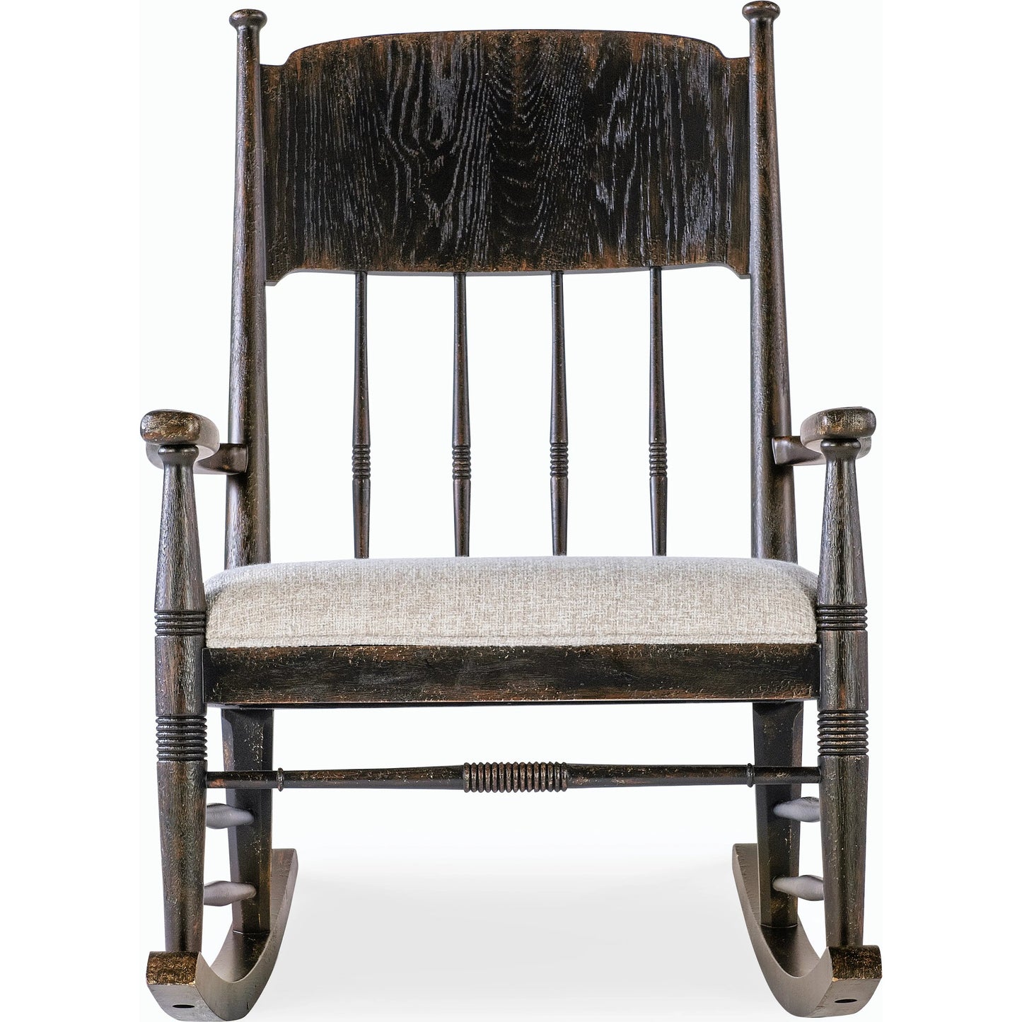 003 SI-2185749 | Additional Silo | Americana Rocking Chair by Hooker Furniture in beige and molasses finish. Made from oak veneers and fabric in a cottage & farmhouse style.