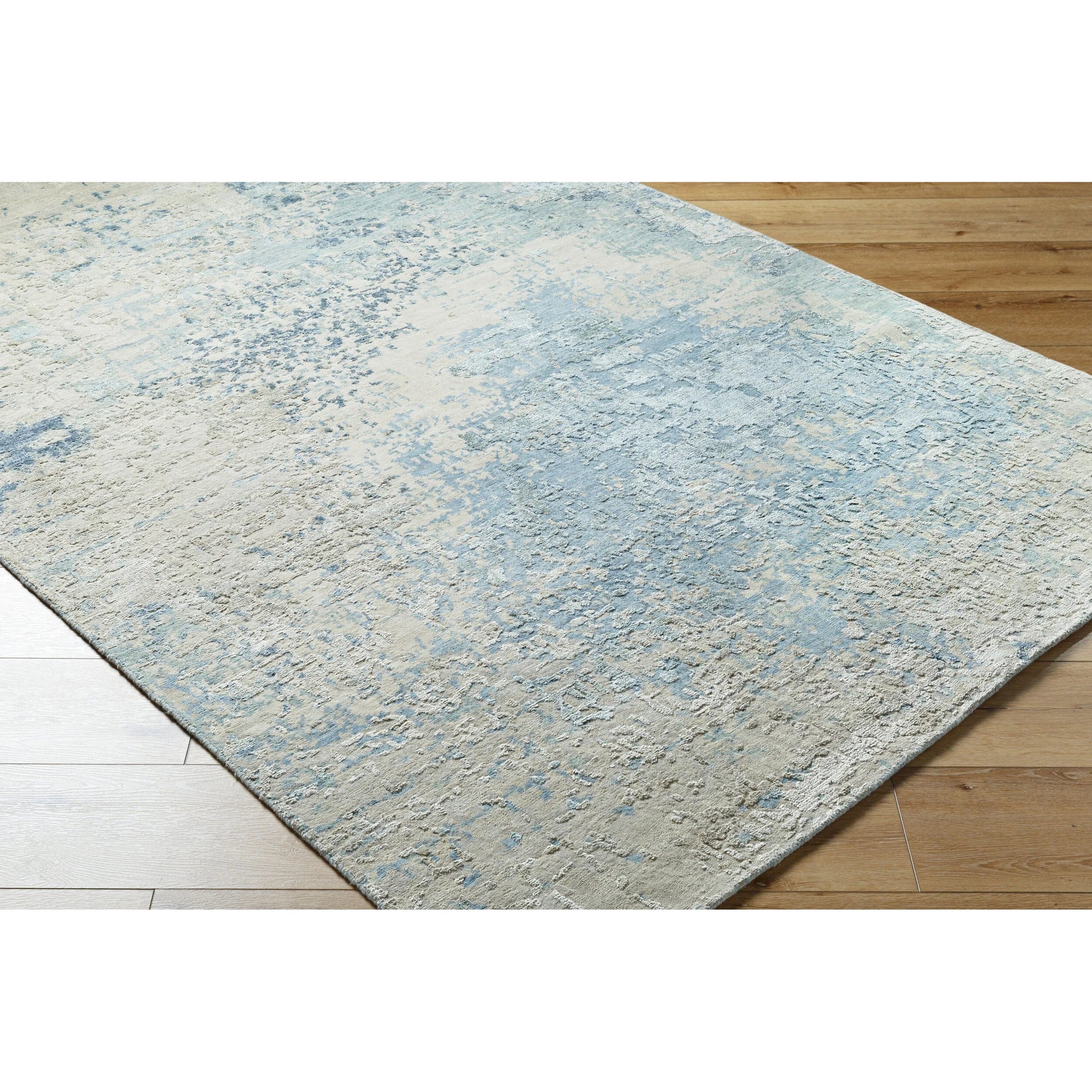 Abbey BBY-2300 Rug by Surya in light olive, olive, beige, ink blue, medium gray, dark blue. Made from main: 50% silk, main: 50% wool in a unique style.