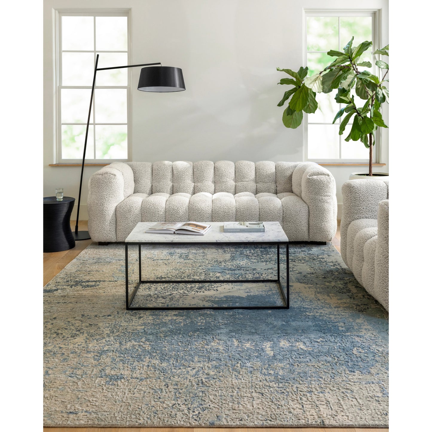 002 SI-1917912,SI-1917913,SI-1917914,SI-1917915 | Lifestyle | Abbey BBY-2300 Rug by Surya in light olive, olive, beige, ink blue, medium gray, dark blue. Made from main: 50% silk, main: 50% wool in a unique style.