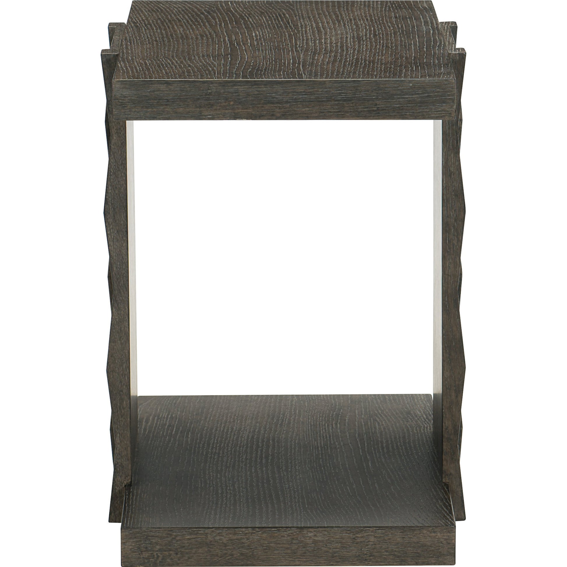 Linea End Table by Bernhardt in cerused charcoal. Made from white oak veneers in a unique style.