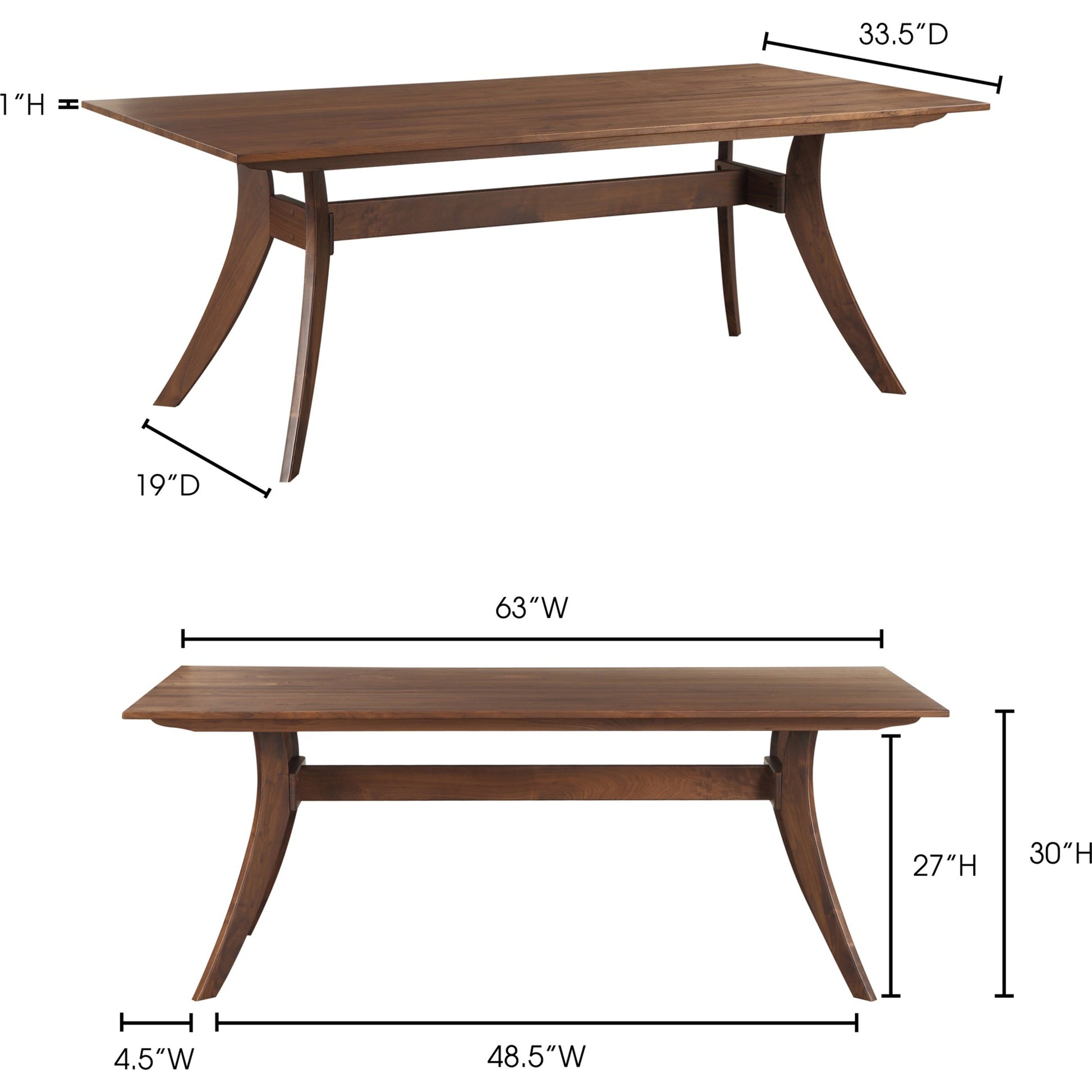 Florence Dining Table by Moe's Home Collection in brown and nc lacquer. Made from american walnut wood in a modern style.