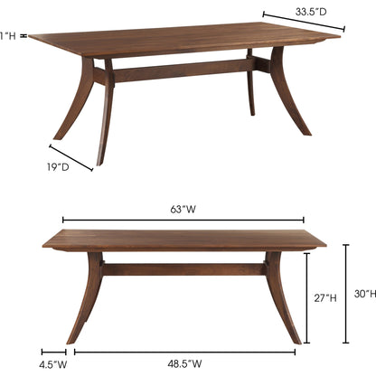Florence Dining Table by Moe's Home Collection in brown and nc lacquer. Made from american walnut wood in a modern style.