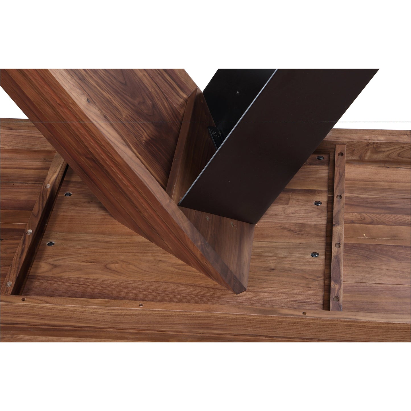 009 SI-2121854 | Closeup | Axio Dining Table by Moe's Home Collection in walnut. Made from solid american walnut, iron, walnut legs in a modern style.