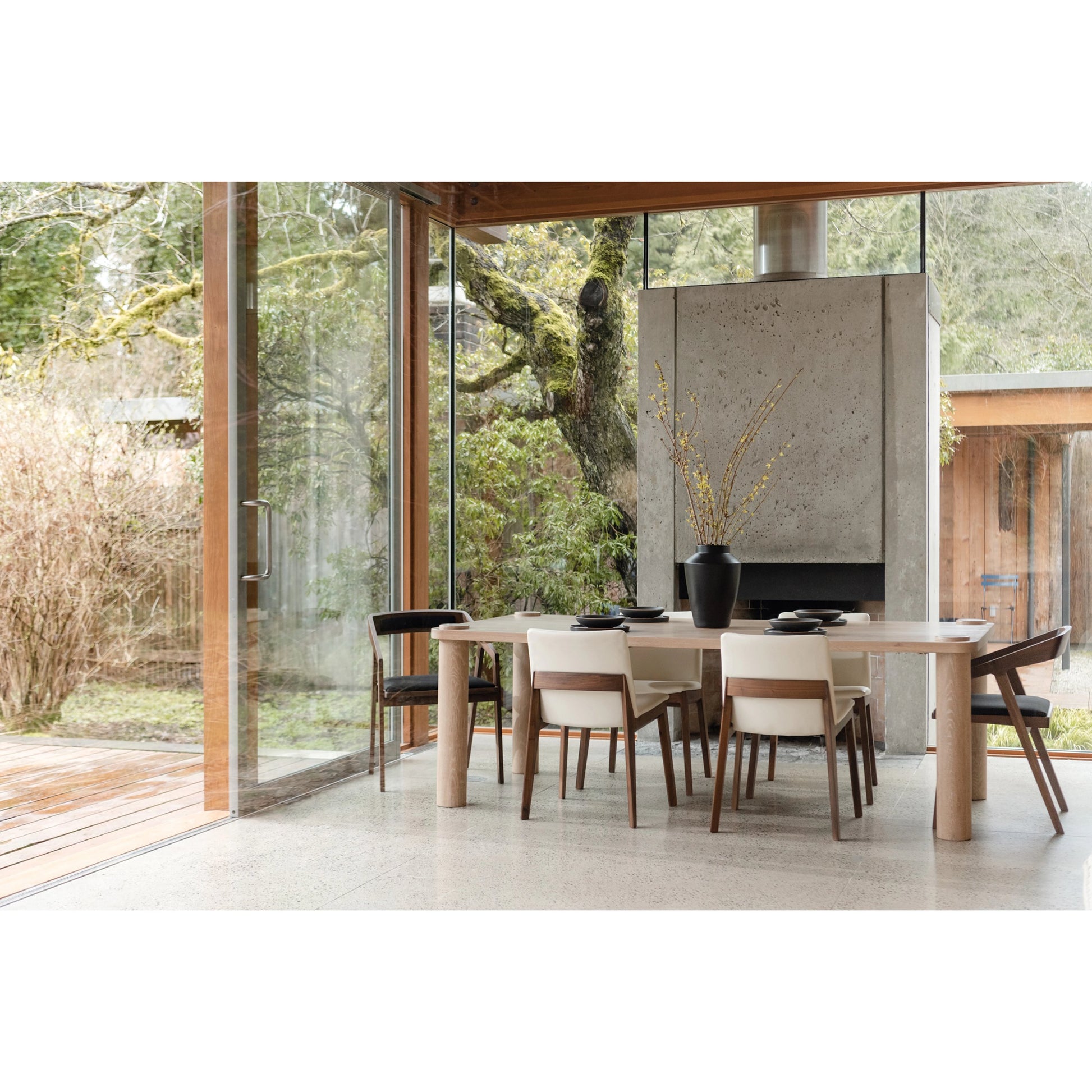 Century Dining Table by Moe's Home Collection in natural. Made from solid oak top, white banswara marble legs in a modern style.