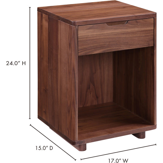 Osamu Walnut Nightstand by Moe's Home Collection in brown. Made from solid walnut, walnut veneer, mdf in a traditional style.