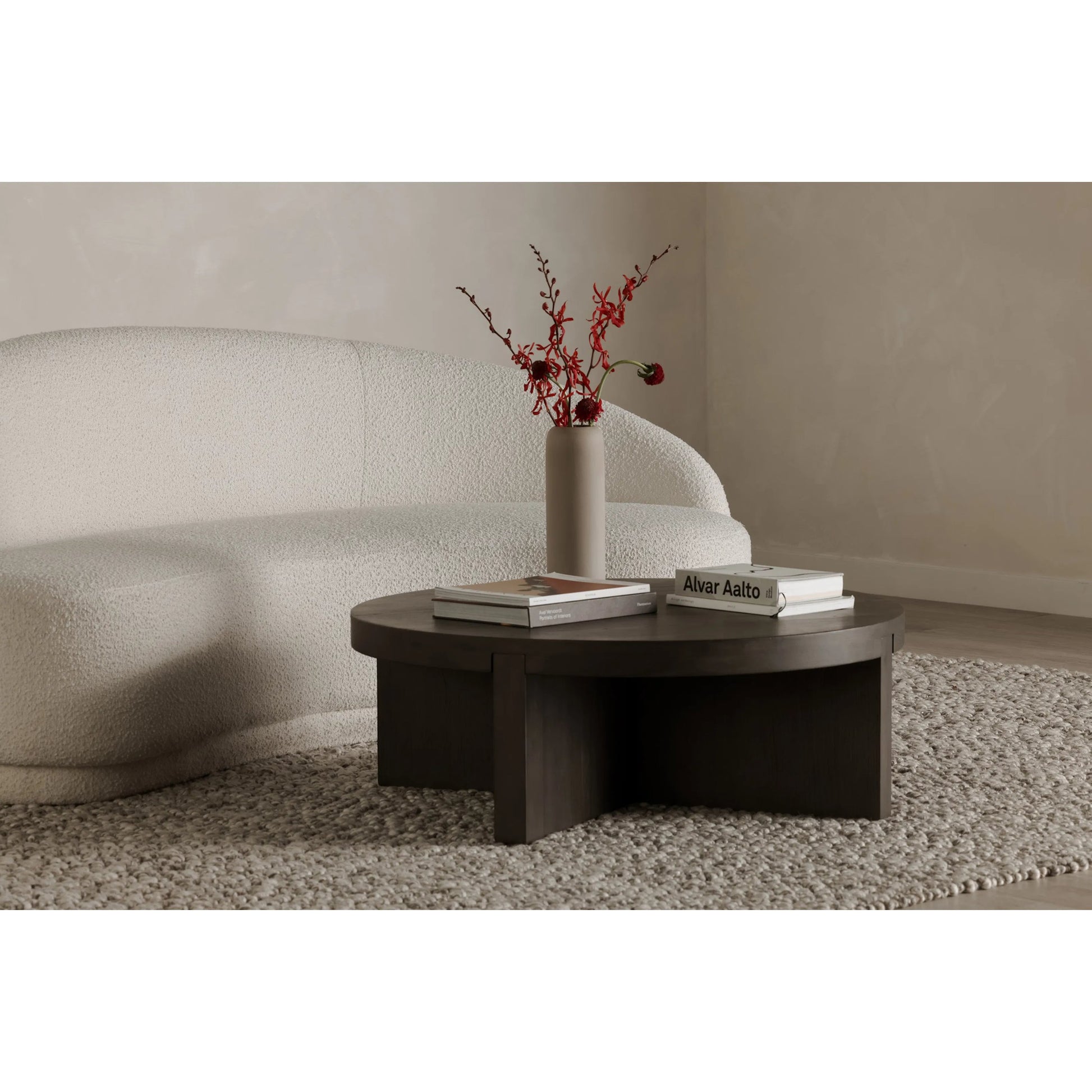 Folke Round Coffee Table by Moe's Home Collection. Made from solid oak in a traditional style.