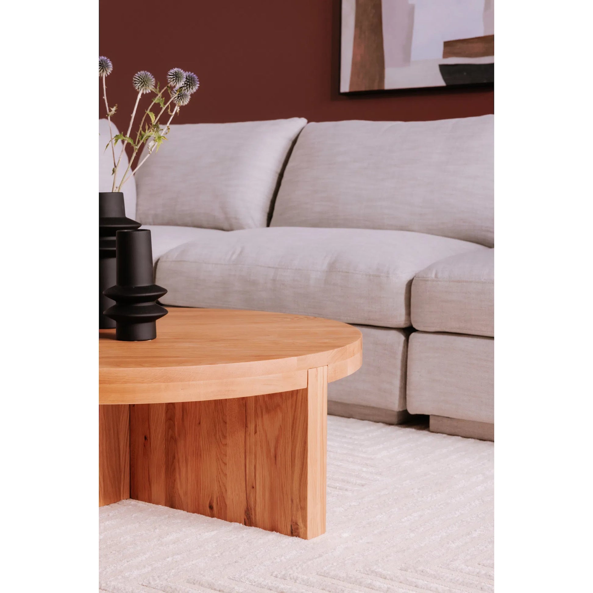 Folke Round Coffee Table by Moe's Home Collection. Made from solid oak in a traditional style.