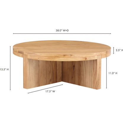 Folke Round Coffee Table by Moe's Home Collection. Made from solid oak in a traditional style.