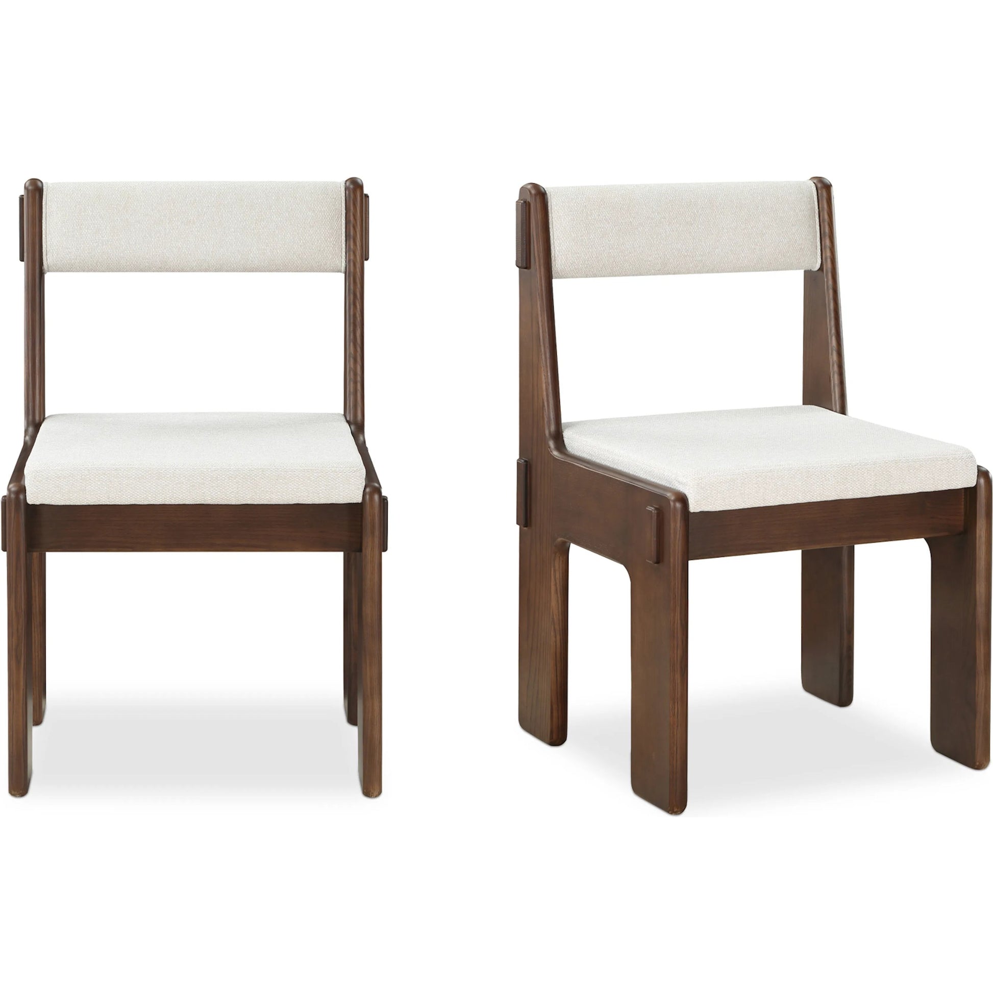 Ashby Dining Chair by Moe's Home Collection in beige and walnut. Made from upholstery: 100% polyester, solid ash, plywood in a unique style.