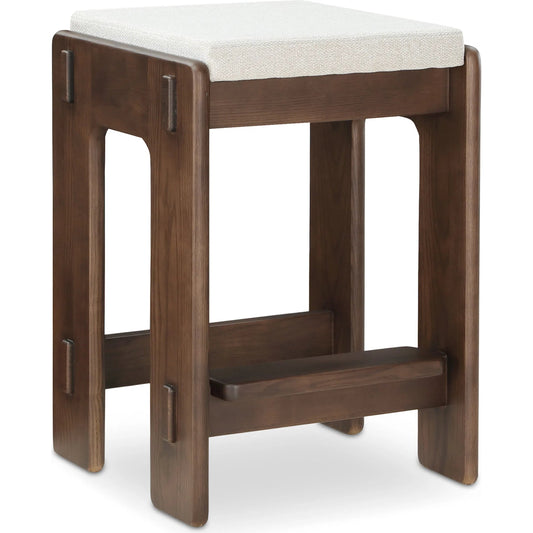 Ashby Counter Stool by Moe's Home Collection in beige and walnut. Made from upholstery: 100% polyester, solid ash, plywood in a unique style.