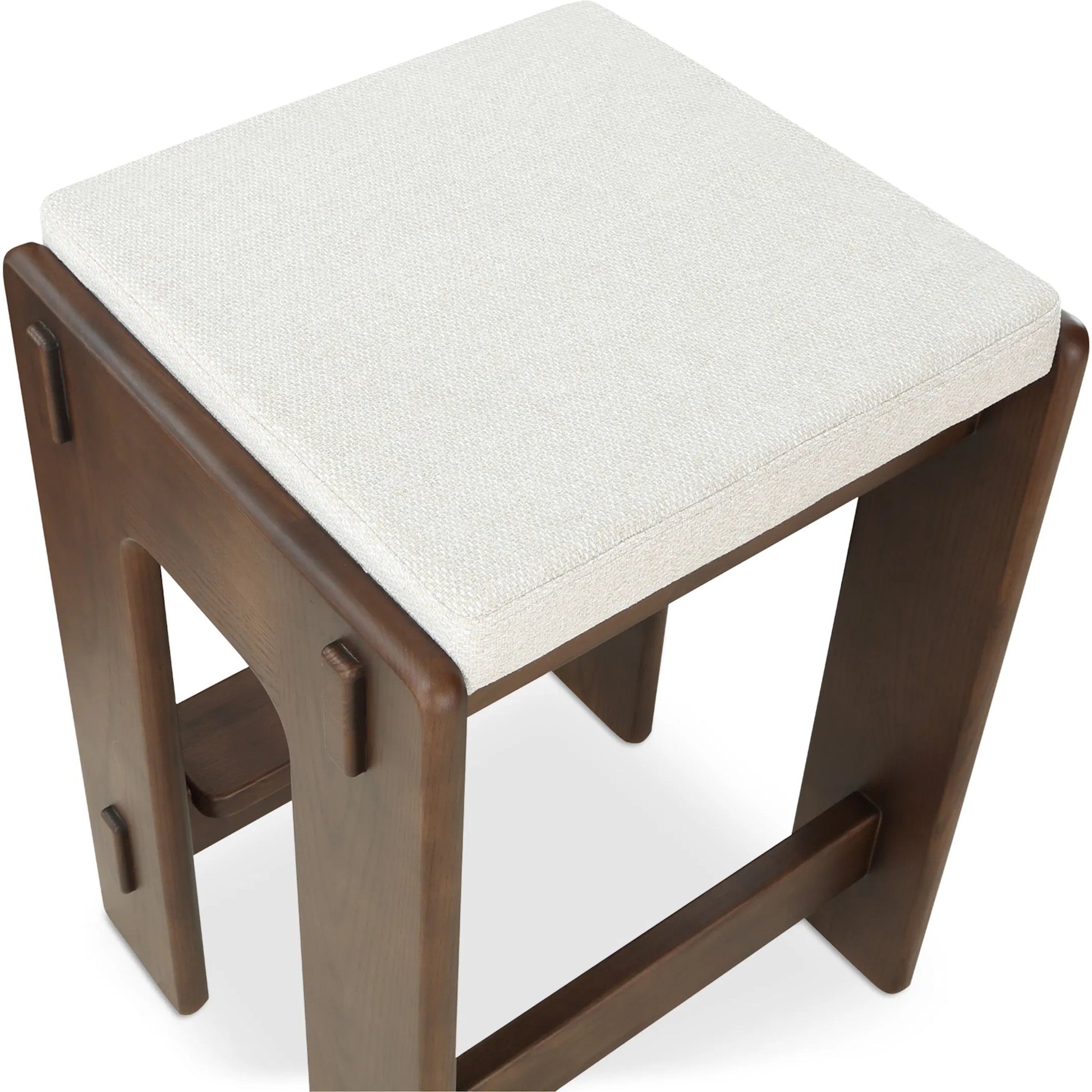 Ashby Counter Stool by Moe's Home Collection in beige and walnut. Made from upholstery: 100% polyester, solid ash, plywood in a unique style.