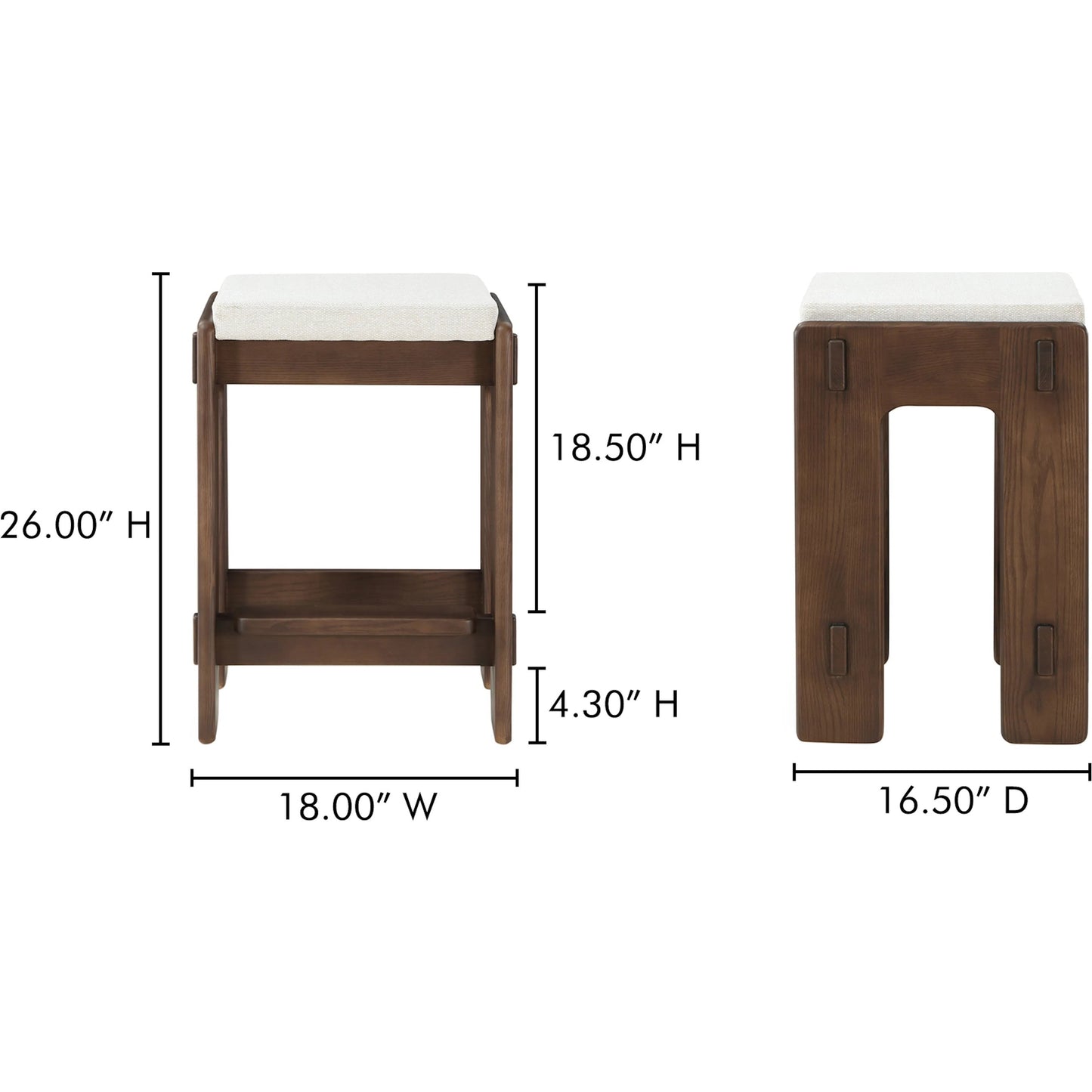 011 SI-2253602 | Lifestyle | Ashby Counter Stool by Moe's Home Collection in beige and walnut. Made from upholstery: 100% polyester, solid ash, plywood in a unique style.