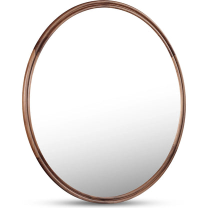 Alcott Round Mirror by Moe's Home Collection in brown. Made from solid walnut, mirror, mdf back in a traditional style.
