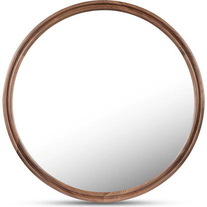 Alcott Round Mirror by Moe's Home Collection in brown. Made from solid walnut, mirror, mdf back in a traditional style.