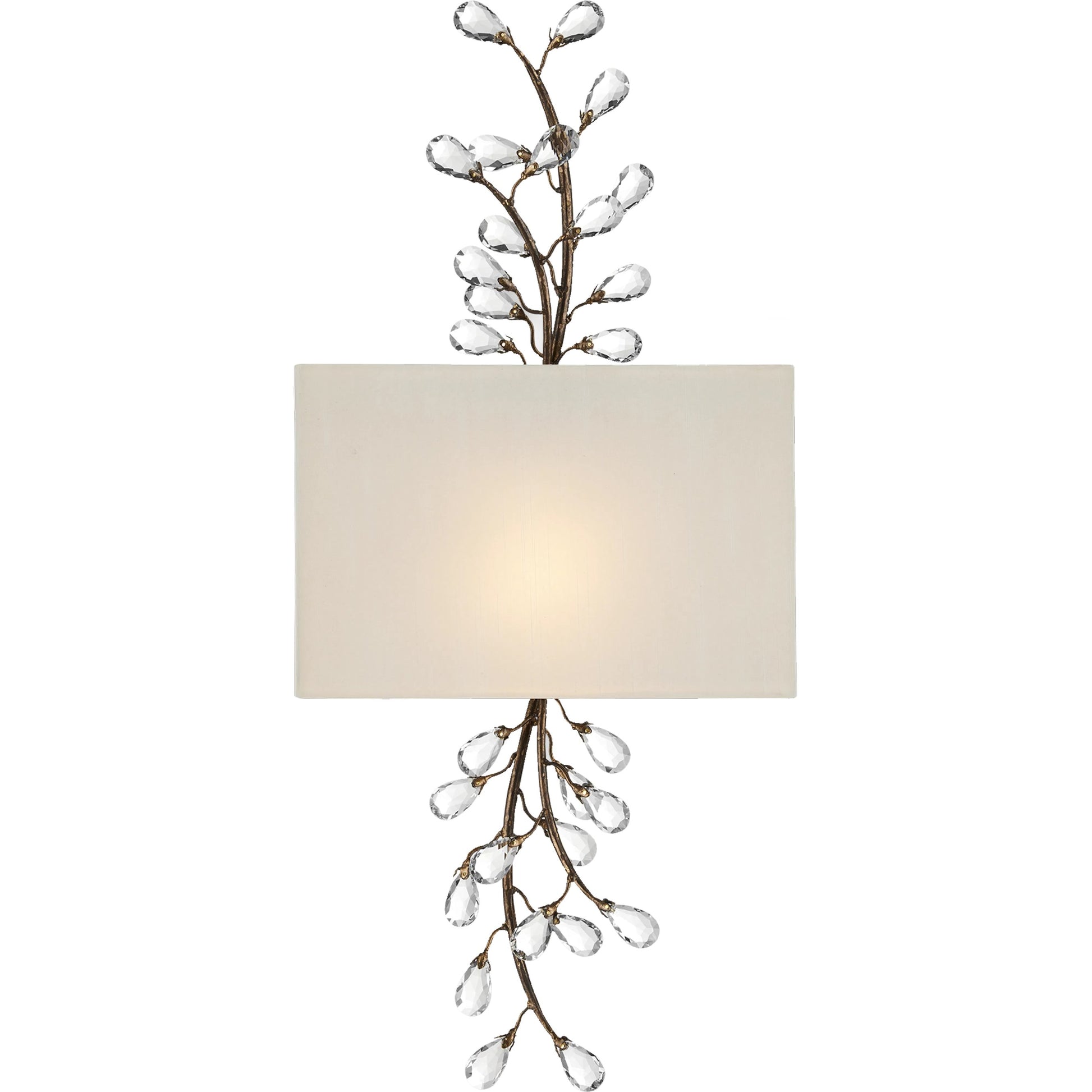 Crystal Bud Tall Wall Sconce by Currey and Company in cupertino. Made from wrought iron, crystal in a modern style.