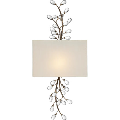 Crystal Bud Tall Wall Sconce by Currey and Company in cupertino. Made from wrought iron, crystal in a modern style.