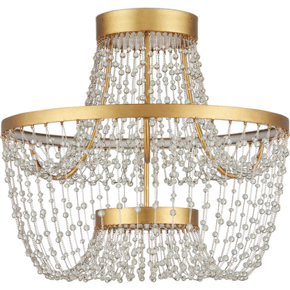 Mademoiselle Semi-Flush Mount by Currey and Company in clear, contemporary gold leaf. Made from glass beads, wrought iron in a unique style.