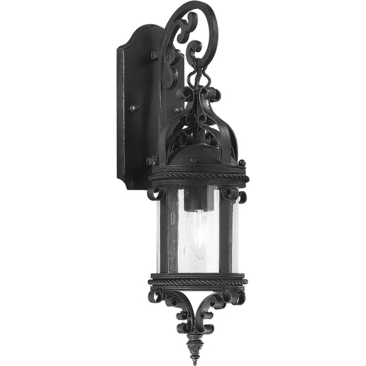Pamplona Wall Lantern by Troy in old bronze. Made from hand forged iron in a traditional style.