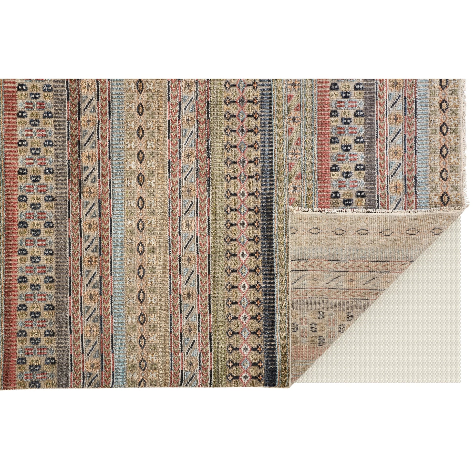 Payton Transitional Stripes Rug - 6498F by Feizy in tan, orange, blue. Made from viscose, wool in a unique style.