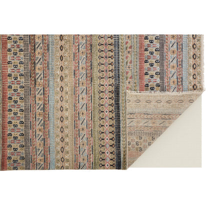 Payton Transitional Stripes Rug - 6498F by Feizy in tan, orange, blue. Made from viscose, wool in a unique style.