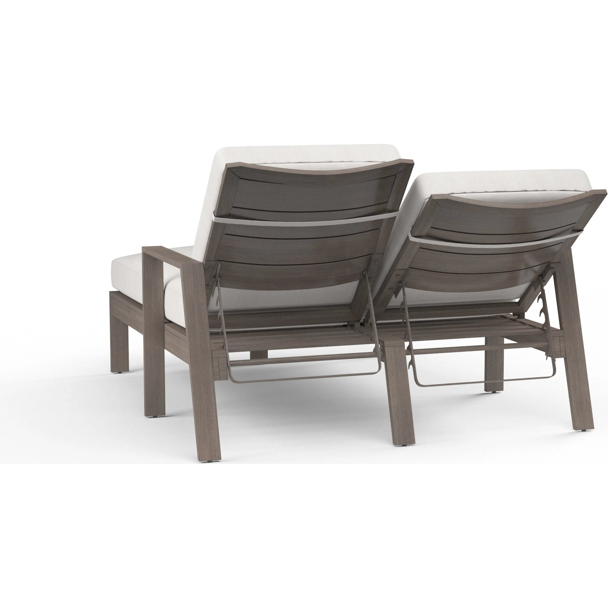 Laguna Outdoor Double Chaise Lounge by Sunset West in browns. Made from aluminum in a modern style.