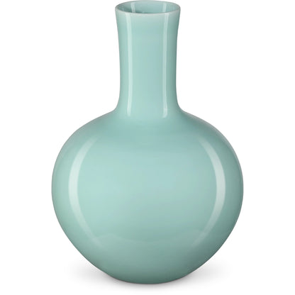 Celadon Green Straight Neck Vase by Currey and Company in celadon green. Made from porcelain in a modern style.