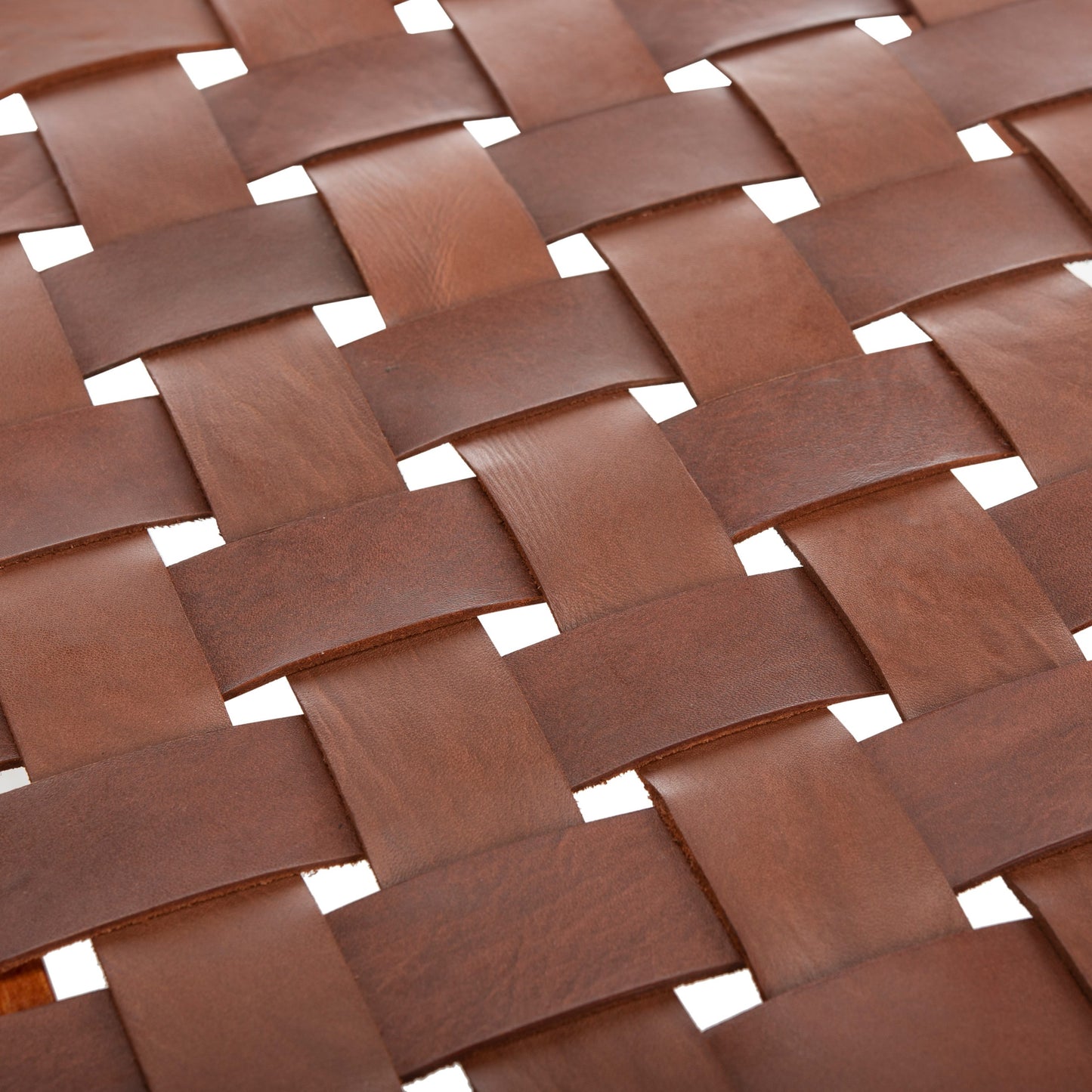 004 SI-1910670 | Closeup | Alexandria Weave Bench by HedgeApple Essentials in cognac. Made from unique in a transitional style.