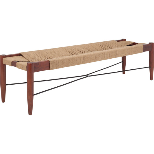 Maunabo Jute Bench by HedgeApple Essentials in natural jute, cognac. Made from sungkai wood, jute rope, iron in a modern style.