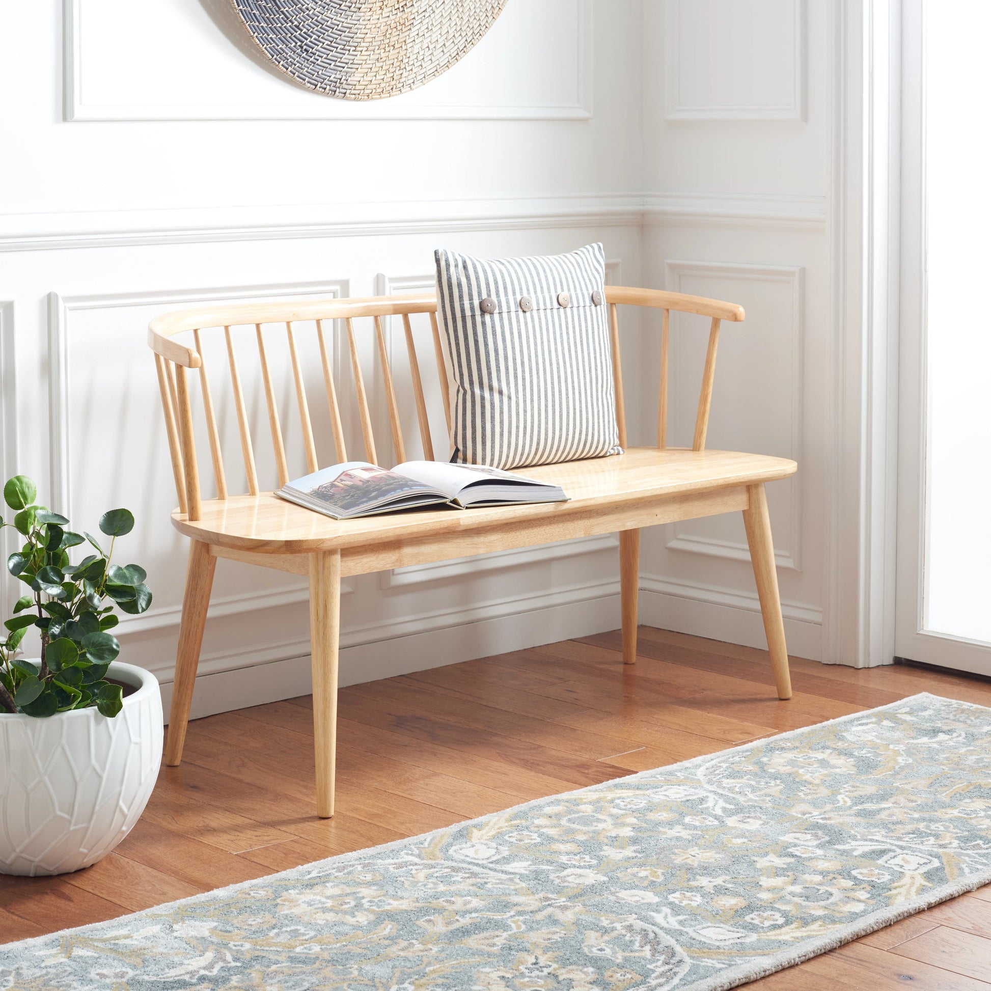 Ingham Spindle Bench by HedgeApple Essentials. Made from rubber wood, iron in a modern style.
