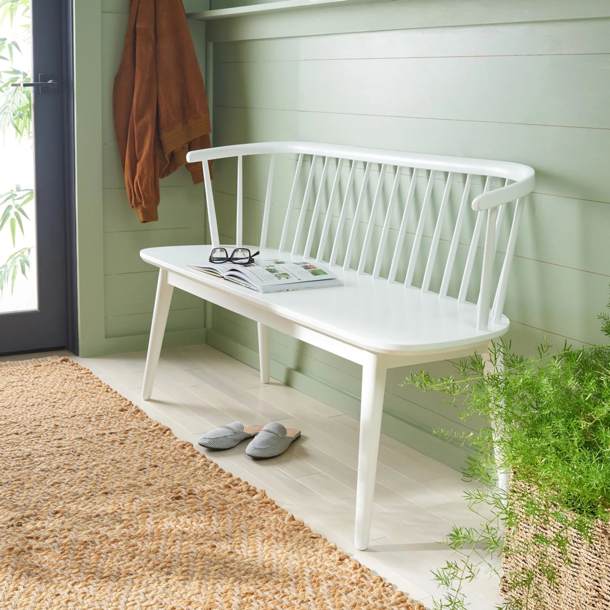 Ingham Spindle Bench by HedgeApple Essentials. Made from rubber wood, iron in a modern style.