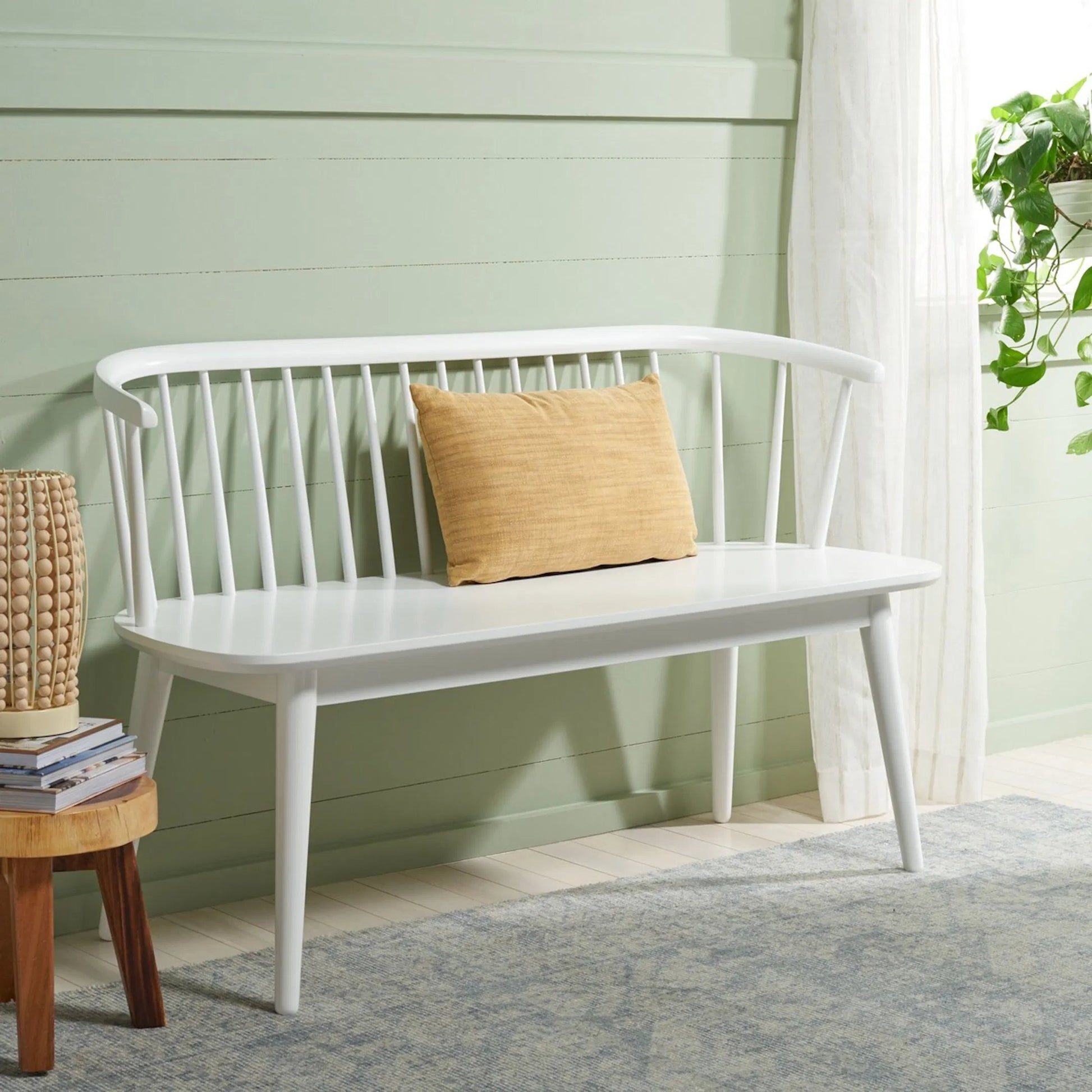 Ingham Spindle Bench by HedgeApple Essentials. Made from rubber wood, iron in a modern style.
