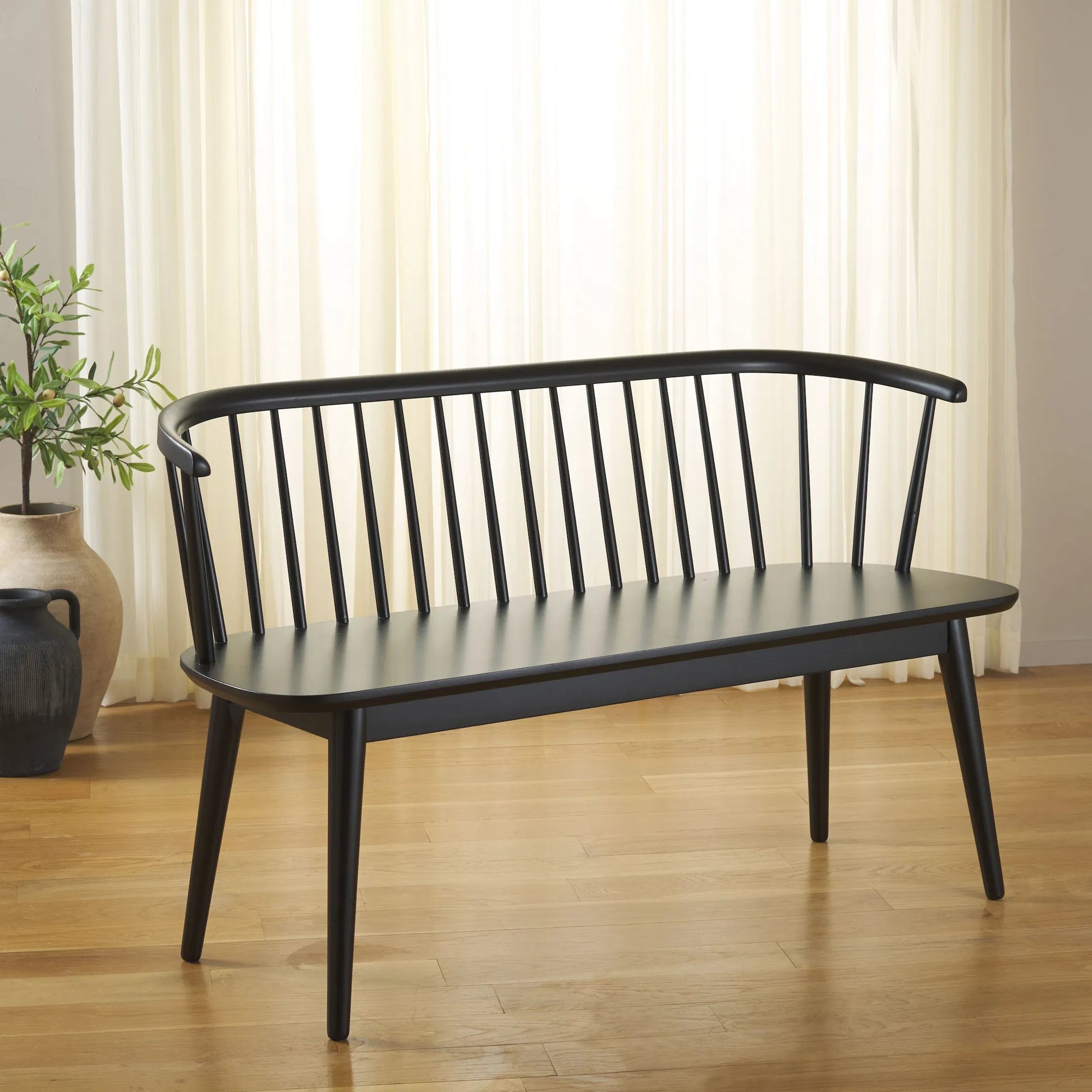Ingham Spindle Bench by HedgeApple Essentials. Made from rubber wood, iron in a modern style.