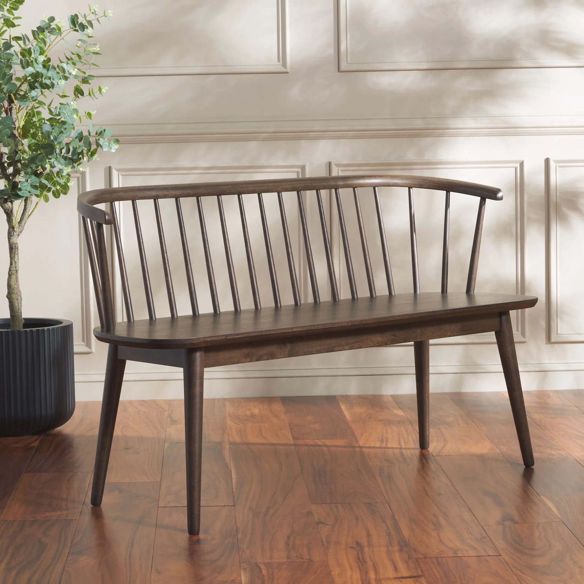 Ingham Spindle Bench by HedgeApple Essentials. Made from rubber wood, iron in a modern style.