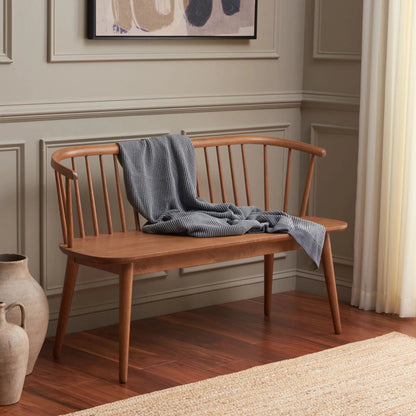 Ingham Spindle Bench by HedgeApple Essentials. Made from rubber wood, iron in a modern style.