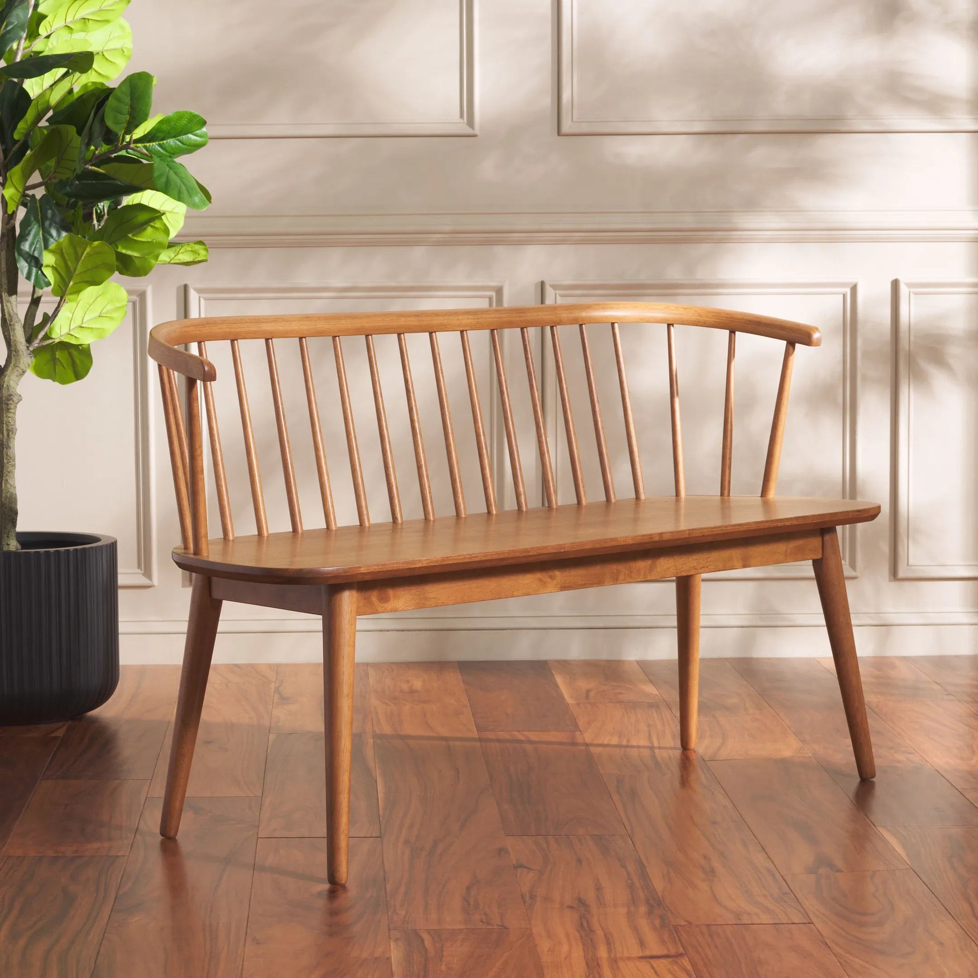 Ingham Spindle Bench by HedgeApple Essentials. Made from rubber wood, iron in a modern style.