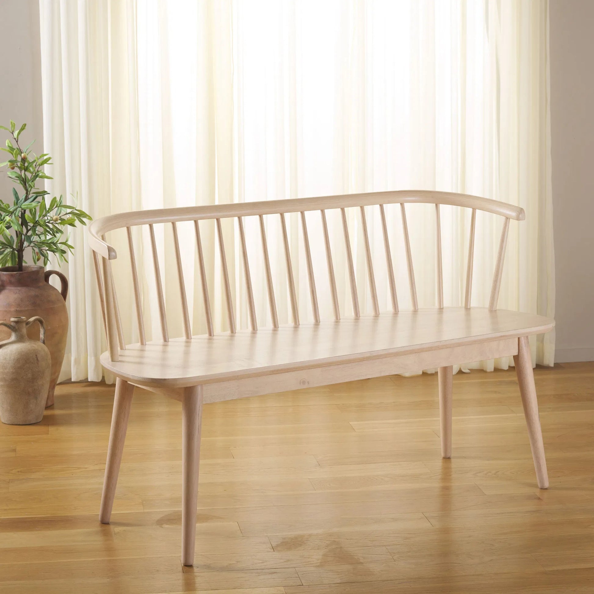 Ingham Spindle Bench by HedgeApple Essentials. Made from rubber wood, iron in a modern style.