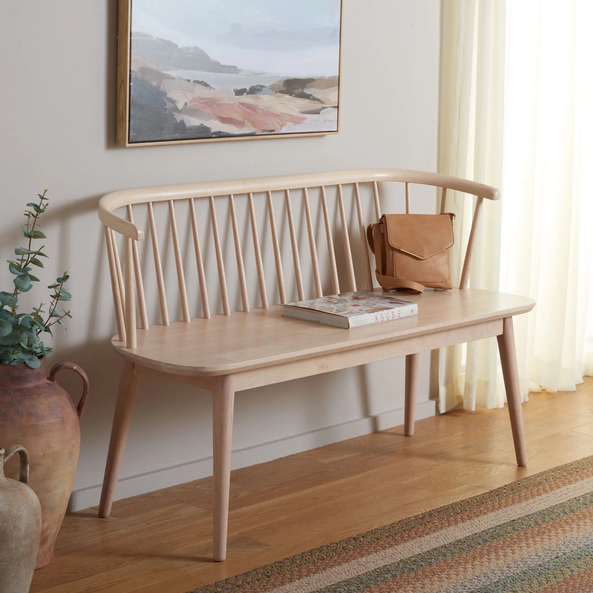 Ingham Spindle Bench by HedgeApple Essentials. Made from rubber wood, iron in a modern style.