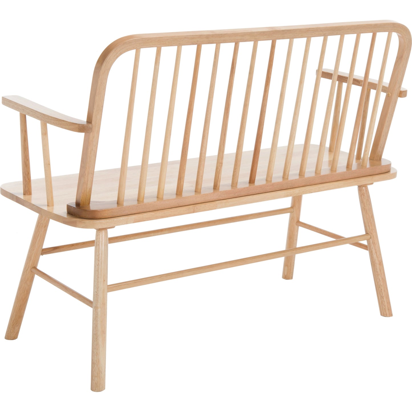 008 SI-2033080 | Closeup | Bowcreek Spindle Bench by HedgeApple Essentials in natural. Made from rubber wood, iron in a modern style.