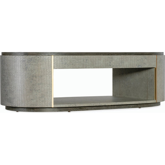 Melange Dylian Coffee Table by Hooker Furniture in gray and gray. Made from pine veneers and robus leather in a modern style.